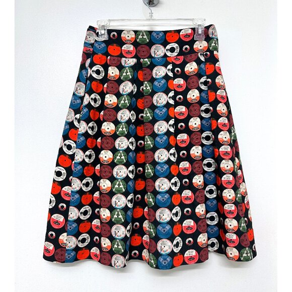 Akris Punto Record Print Pleated Skirt Cotton Dots Circles Vinyl CDs Colorful 6 - Picture 9 of 14